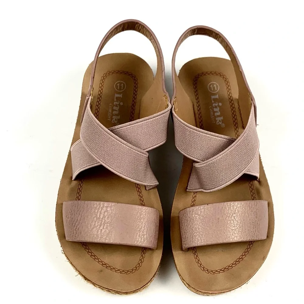 Link Comfort Girls Faux Leather Tan Strappy Sandals Size 11